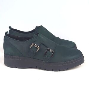 GEOX Women's Forest Green Respira Derby Platform Buckle Shoes